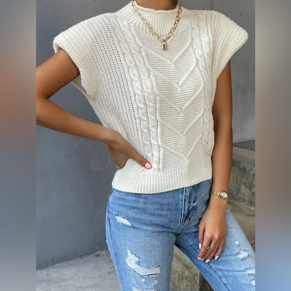 Commense Women's Cream cap sleeves Sweater